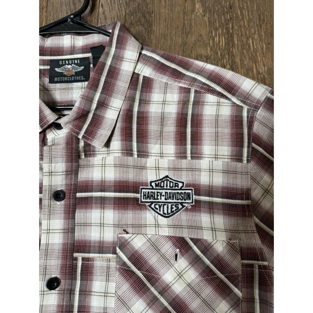 Harley Davidson Mens 2XL Plaid Short Sleeve Button Down Shirt Embroidered Logo - Picture 4 of 6